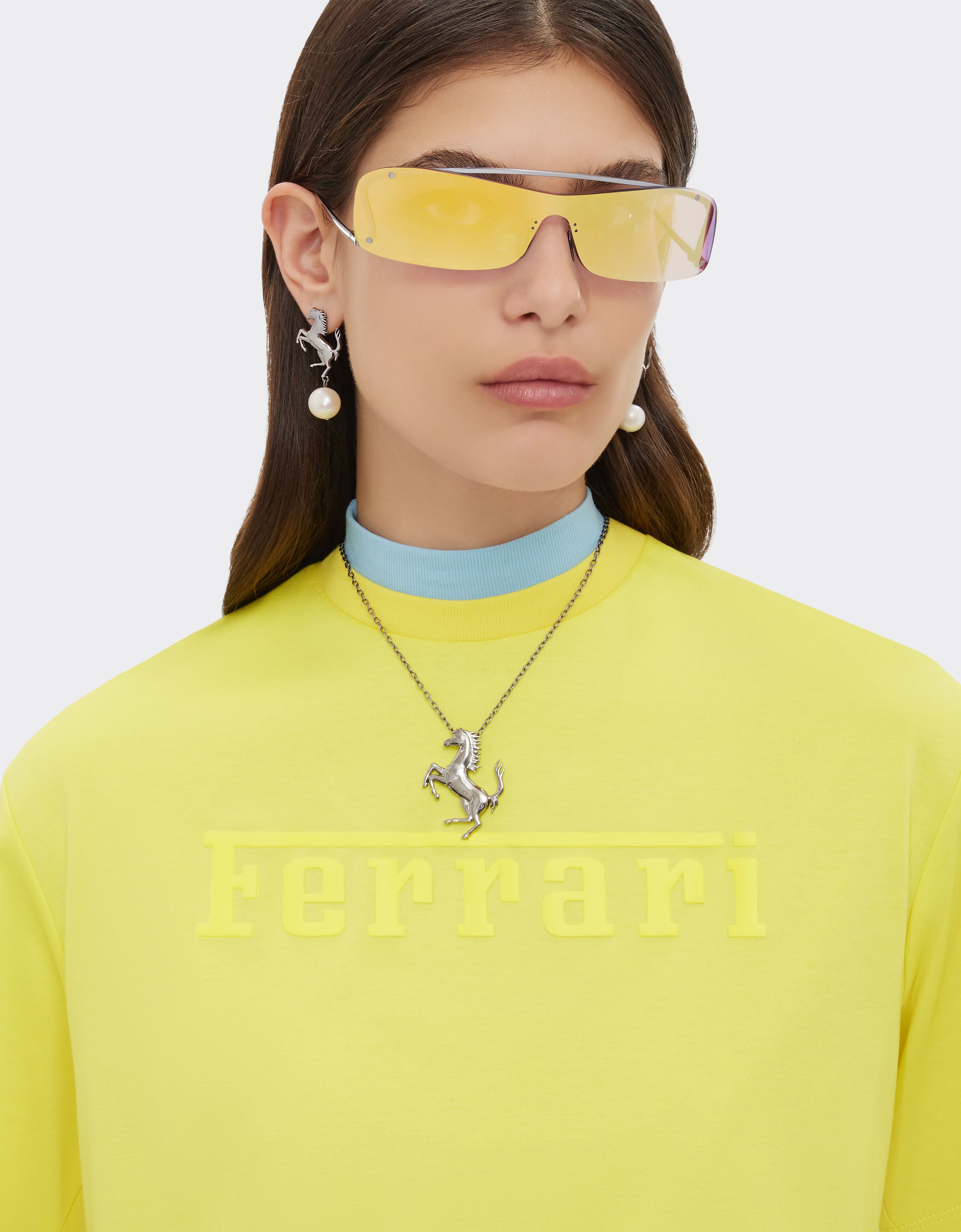 Cotton T shirt with Ferrari logo in Giallo Modena Ferrari