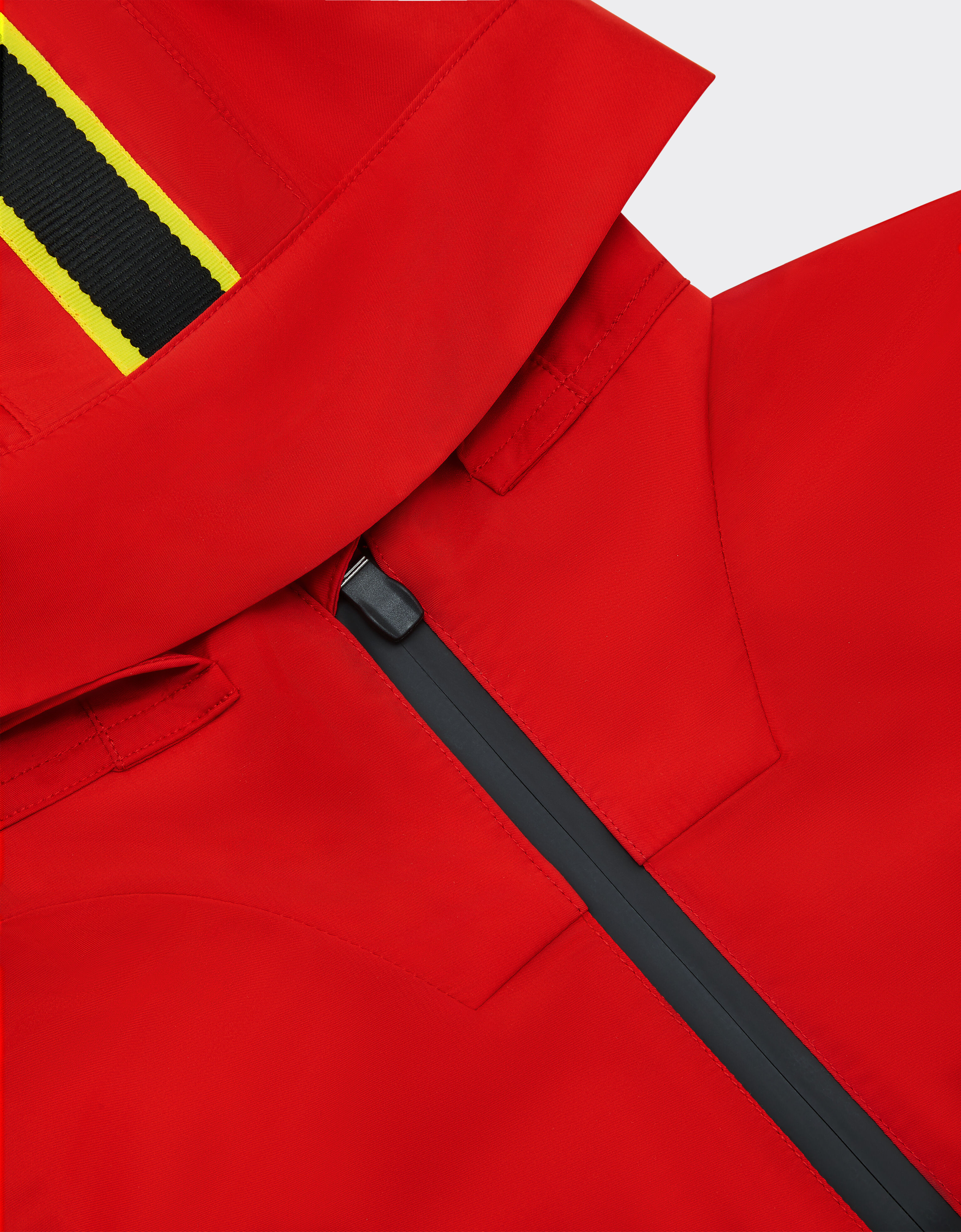 Ferrari Jacket in technical fabric with hood and Ferrari Shield detail Rosso Corsa 48523fK