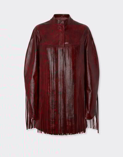 Ferrari Long leather jacket with fringes Cherry 49701f