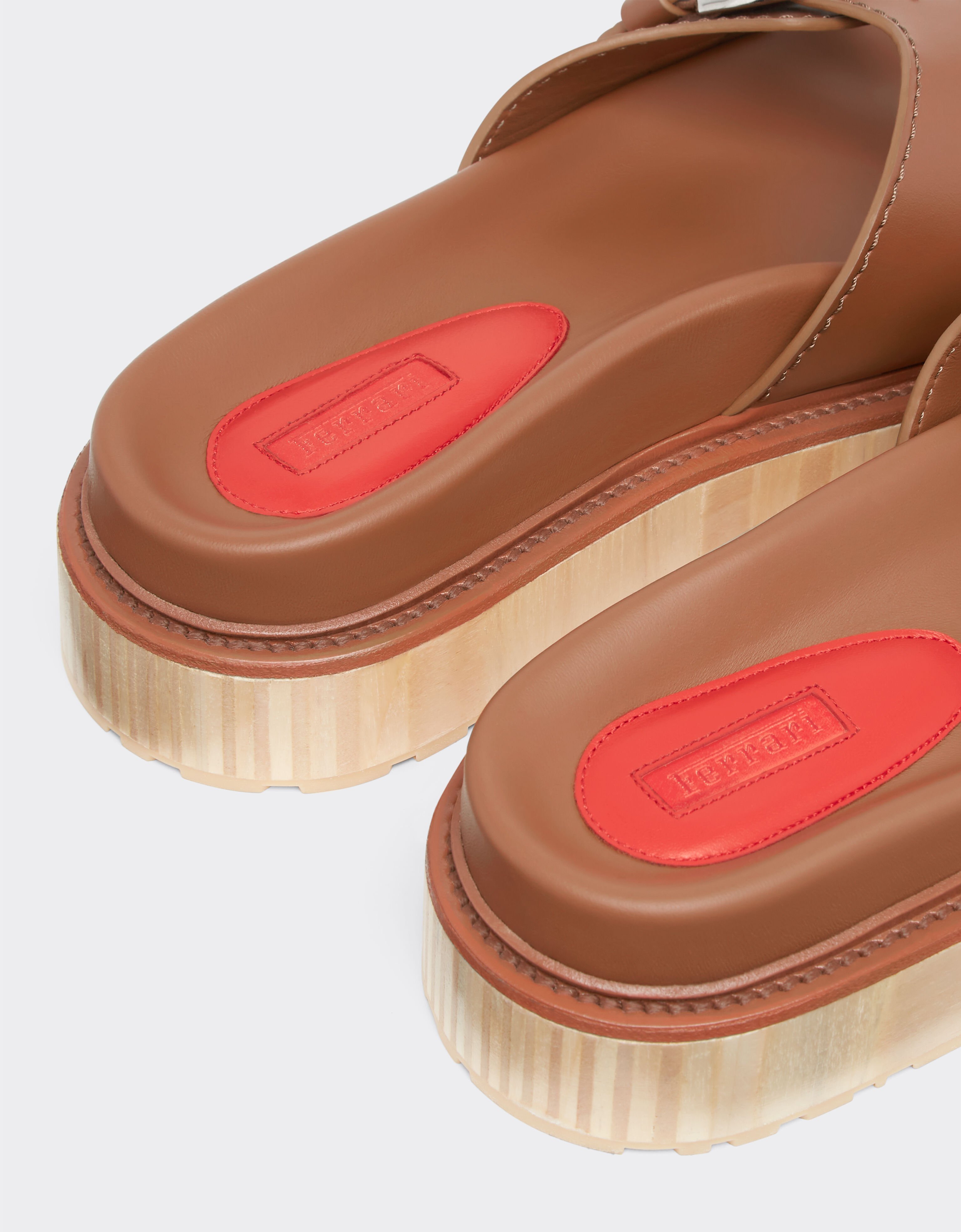 Ferrari Leather sliders with wooden sole Hide 22315f