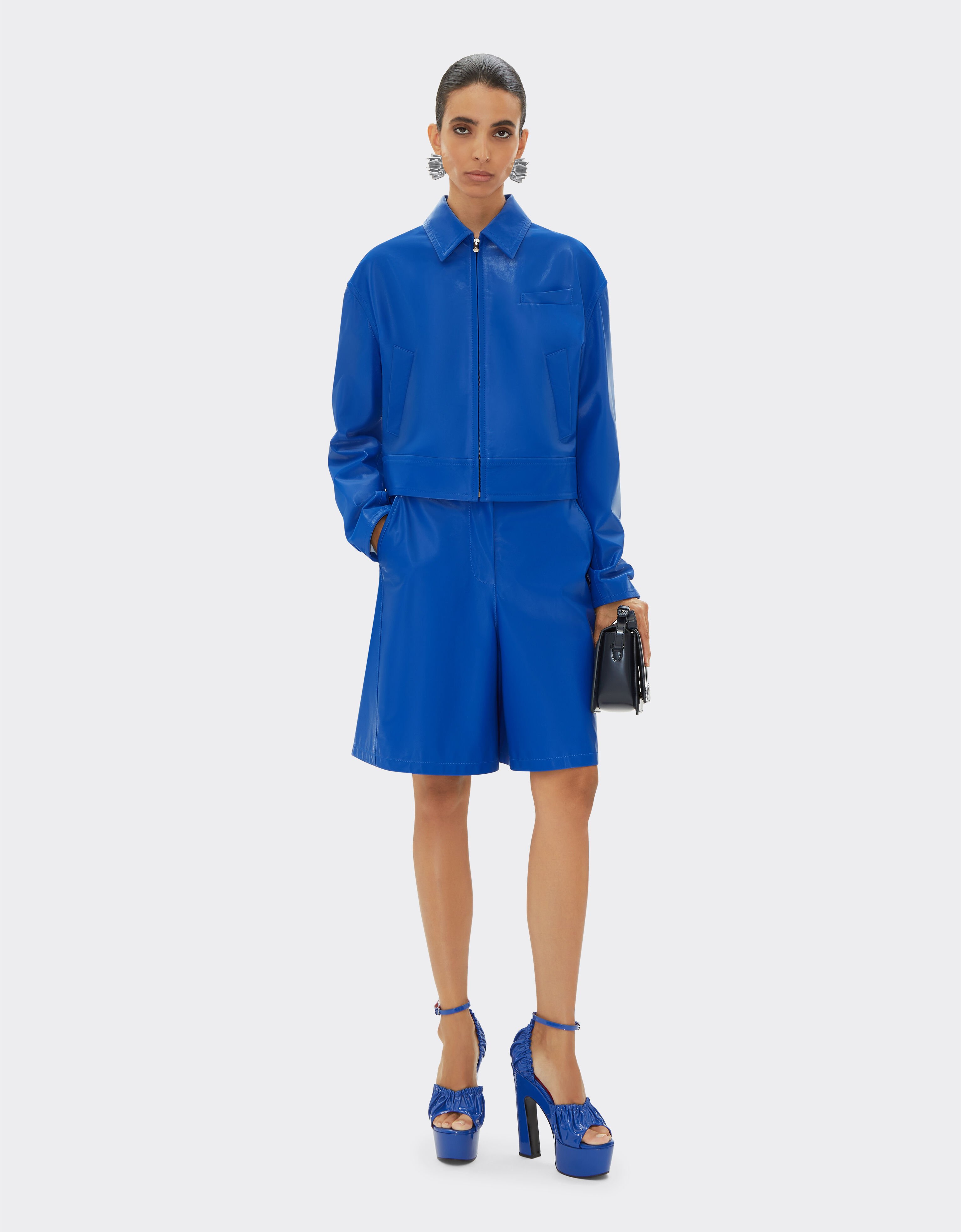 Ferrari Bomber jacket in liquid leather Klein Blue 21883f