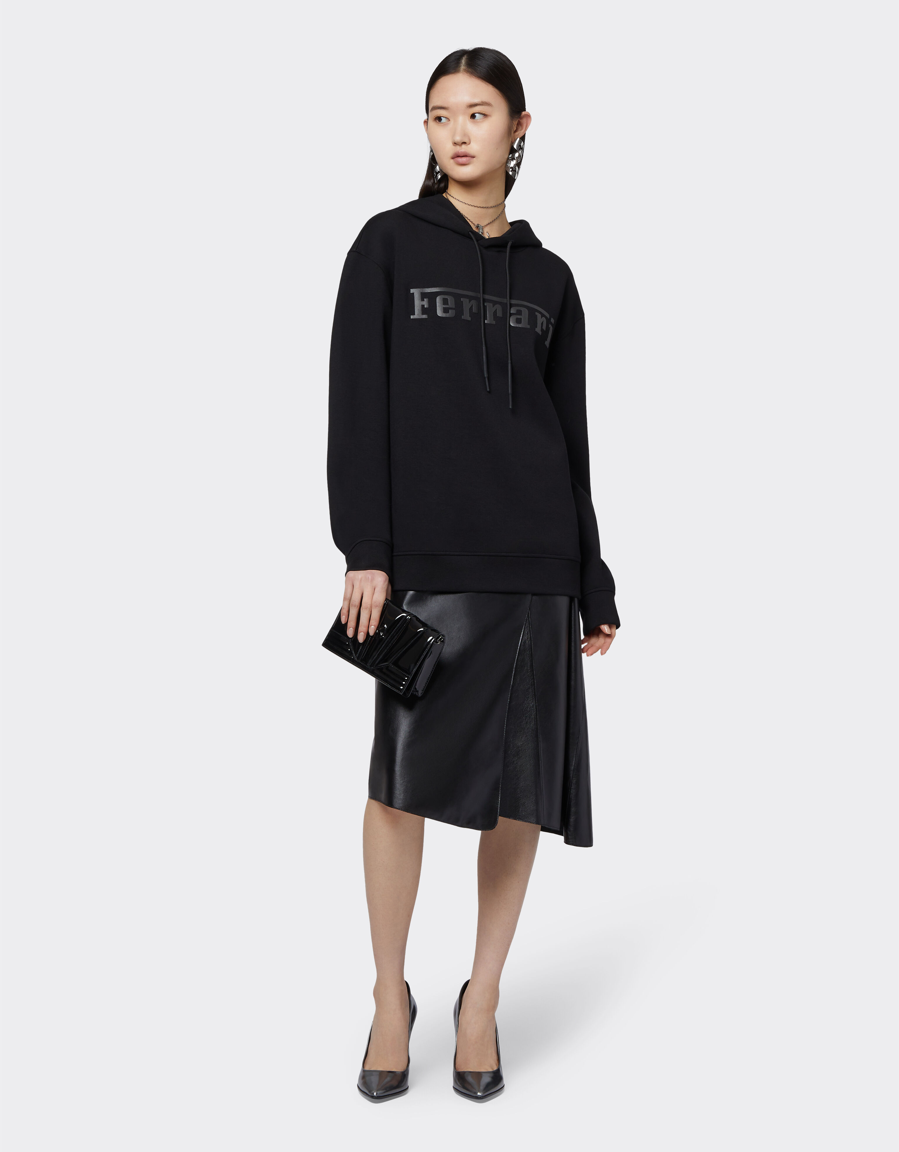 Ferrari Sweatshirt in scuba fabric with metal embroidery and Ferrari logo Black 48118f