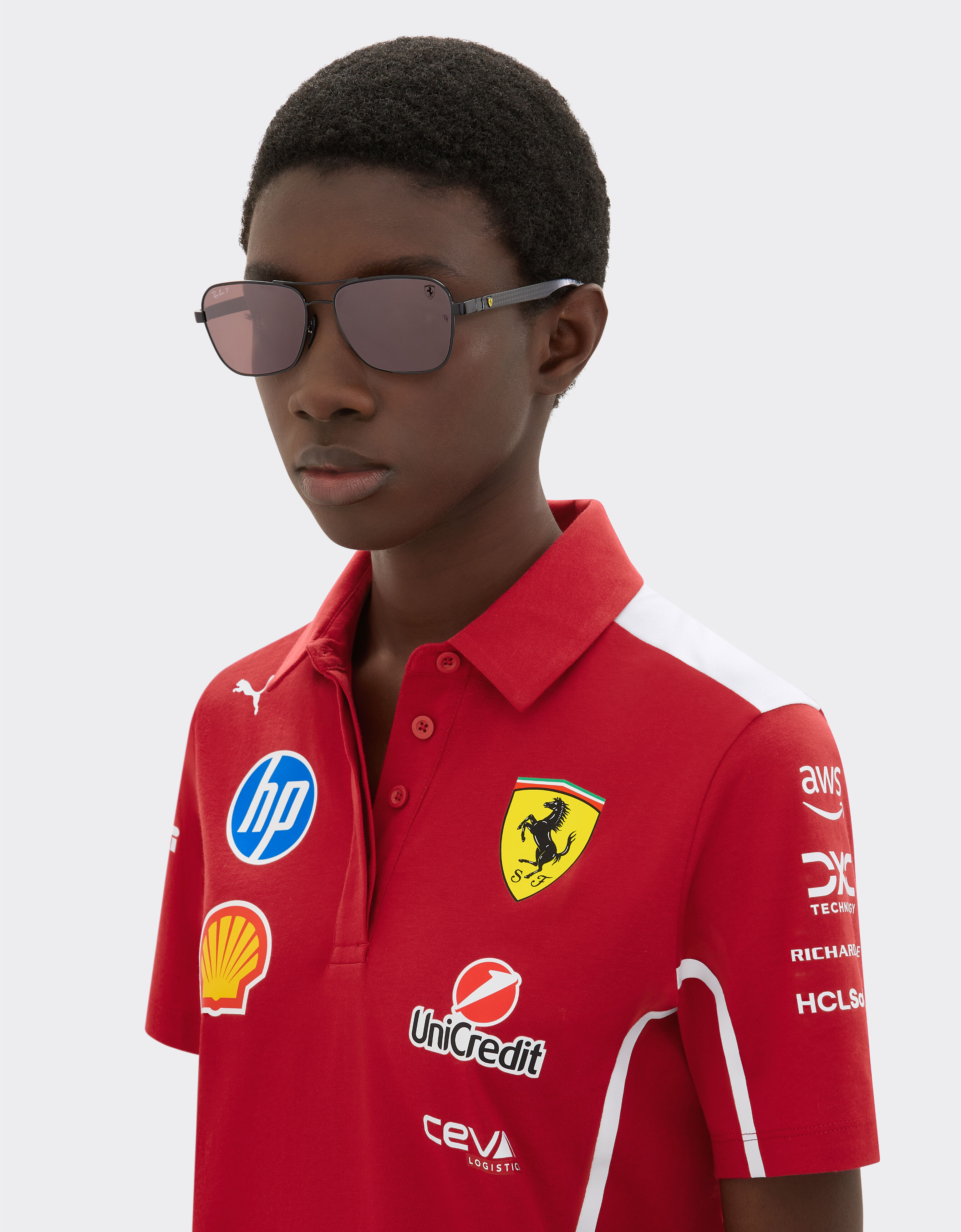 Ferrari Ray-Ban for Scuderia Ferrari RB8336M in black metal and dark carbon fibre with polarised silver mirror purple lenses Black LA02If