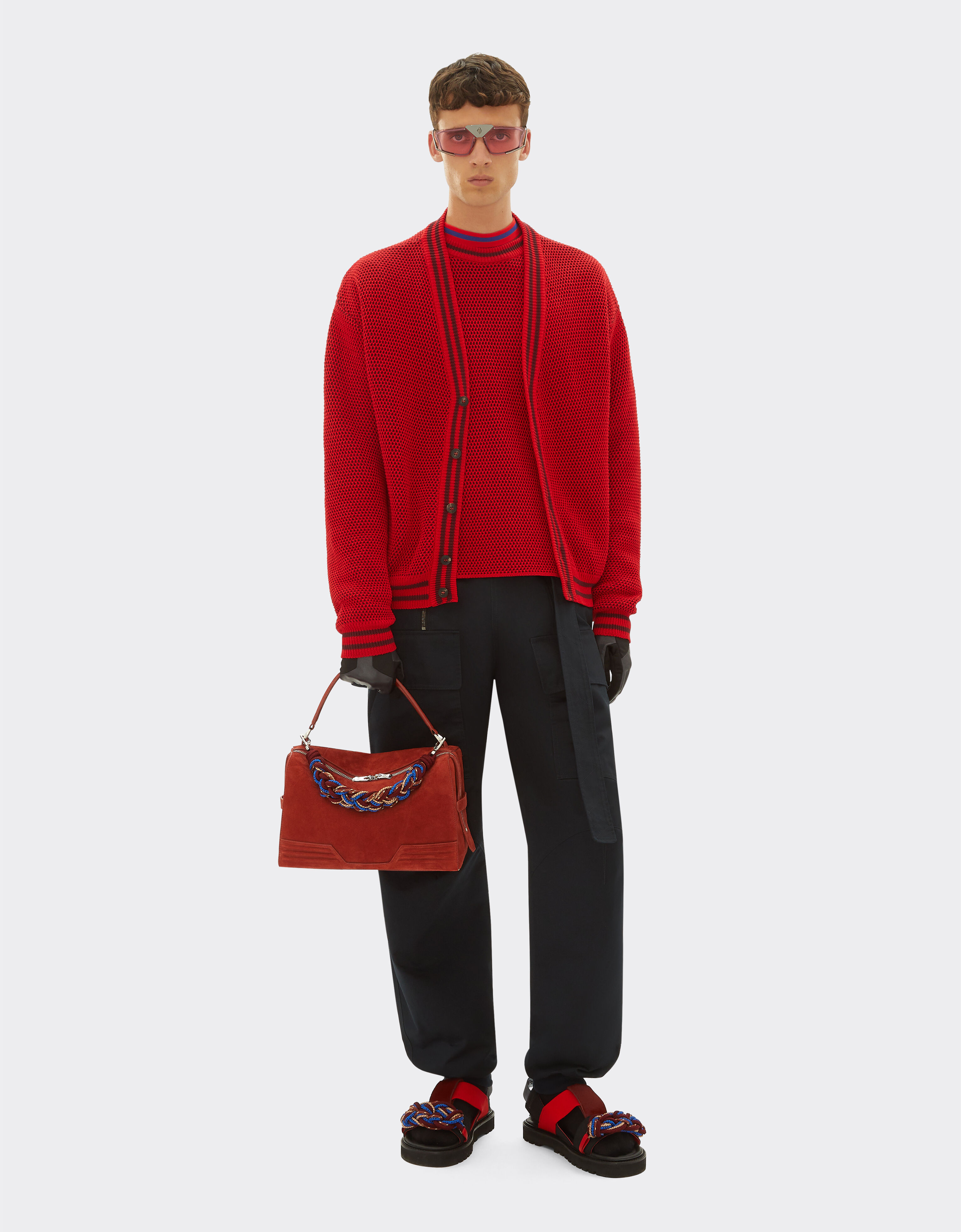 Ferrari GT shoulder bag in suede with livery motif in Rust Ferrari