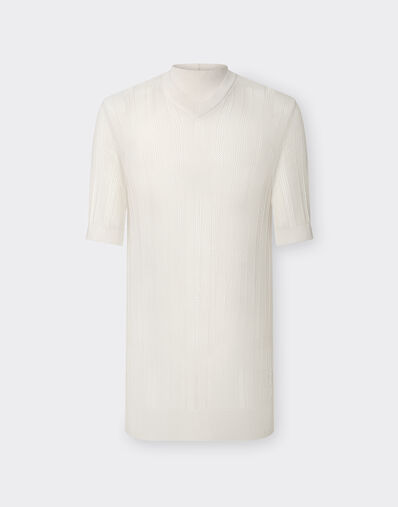 Ferrari High-neck T-shirt in perforated Q-CYCLE® fabric Ecru 22039f