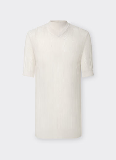 Ferrari High-neck T-shirt in perforated Q-CYCLE® fabric Ecru 21832f