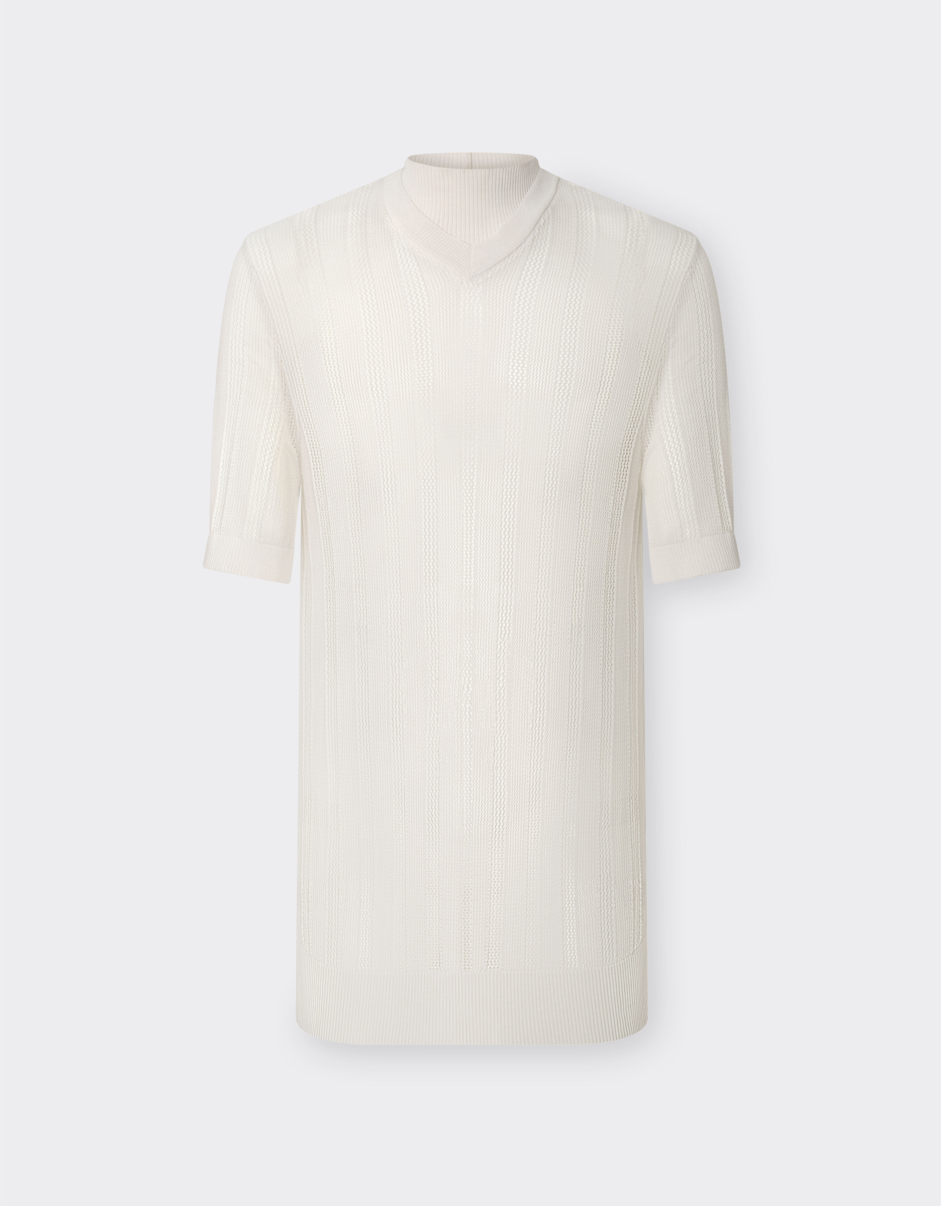 Ferrari High-neck T-shirt in perforated Q-CYCLE® fabric Ecru 21832f