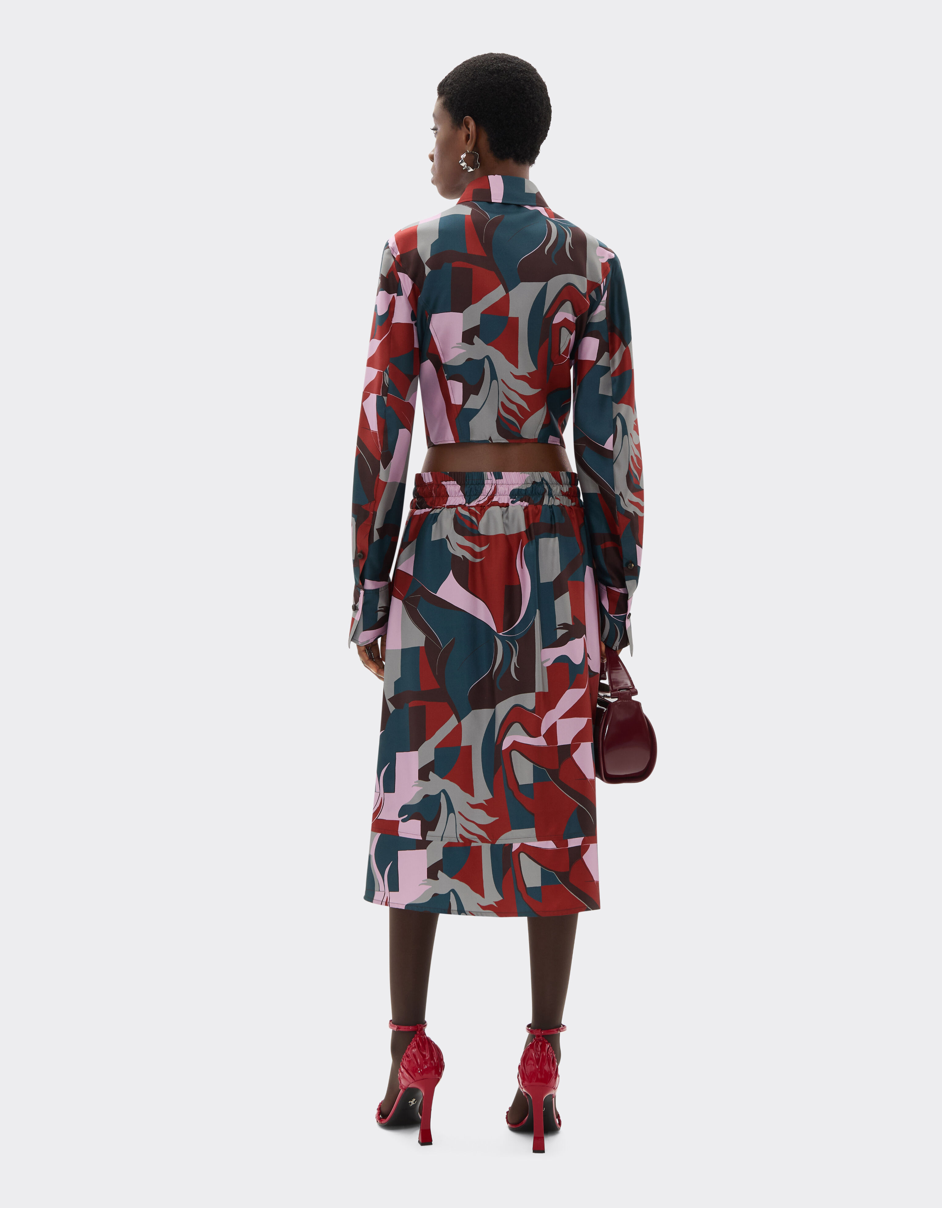 Ferrari Silk shirt with color block Cavallino print Peacock 22627f