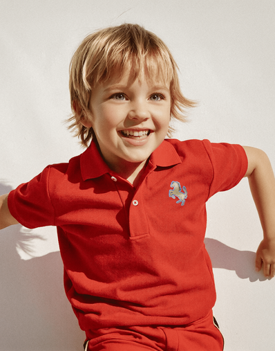 Ferrari Polo en piqué de algodón con parche de Cavallino Rampante Rosso Corsa 48531fK