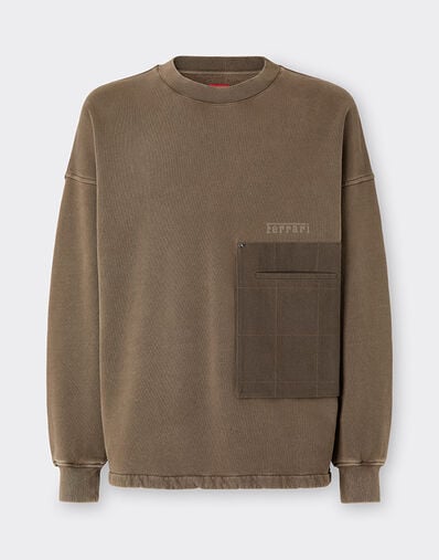 Ferrari Sweat-shirt en coton avec poche poitrine Verde Cachi 50133f