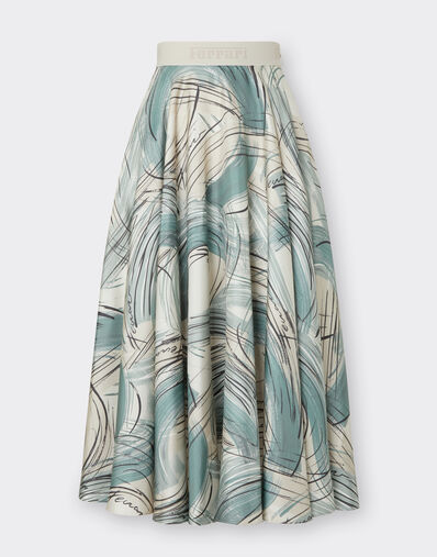Ferrari Long silk skirt with brushed print Ecru 22042f