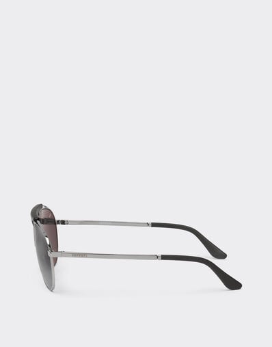 Ferrari Ferrari sunglasses in gunmetal grey metal and leather with blue lenses Ingrid LA02Ff
