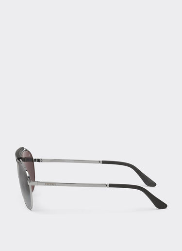 Ferrari Ferrari sunglasses in gunmetal grey metal and leather with blue lenses Ingrid LA02Ff