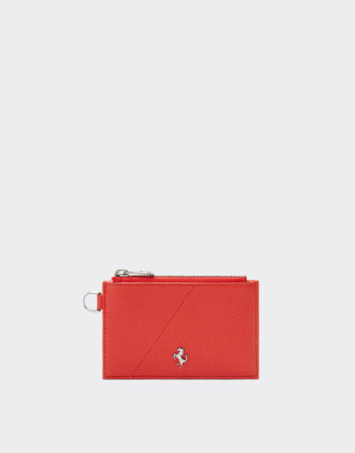 Ferrari Zip card holder in textured leather Rosso Dino 20420f