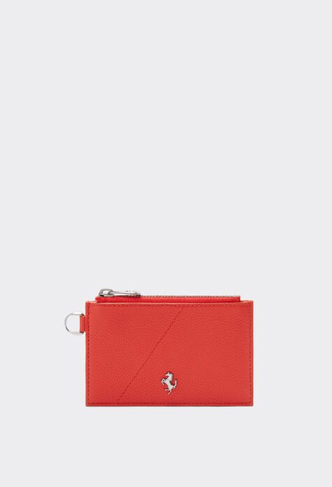 Ferrari Zip card holder in textured leather Rosso Corsa 20007f