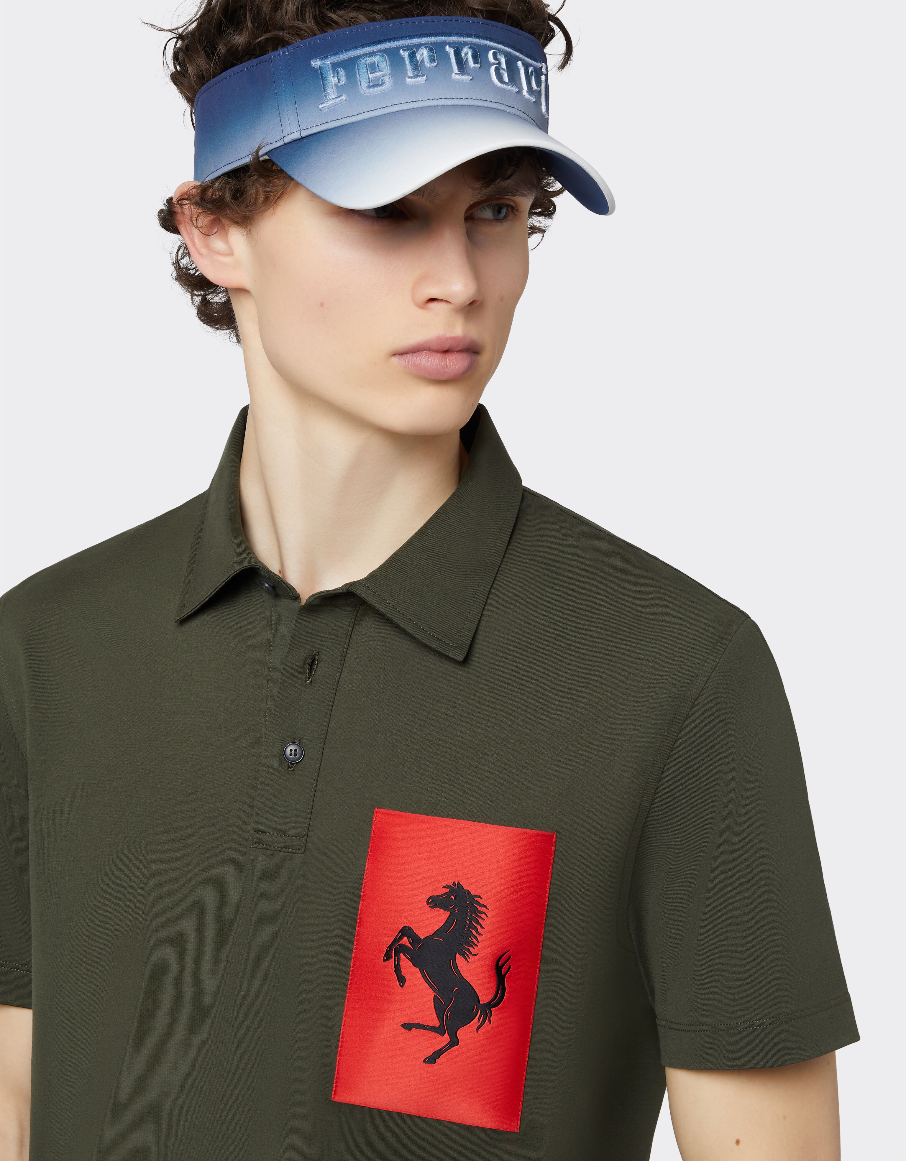 Ferrari Cotton polo shirt with Prancing Horse pocket Military 47821f