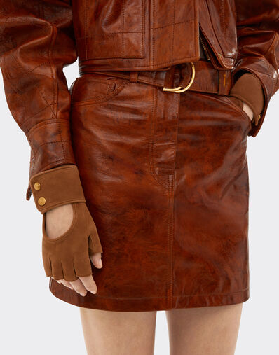Ferrari Fingerless gloves in suede Hazelnut 22318f