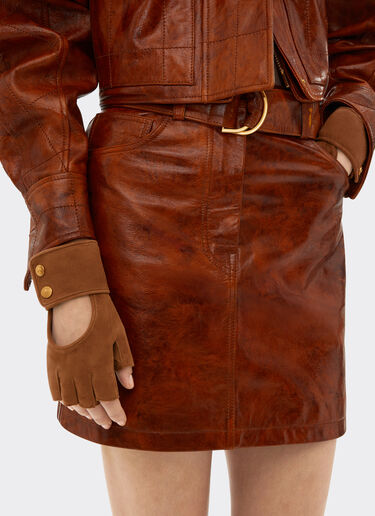 Ferrari Fingerless gloves in suede Hazelnut 22318f