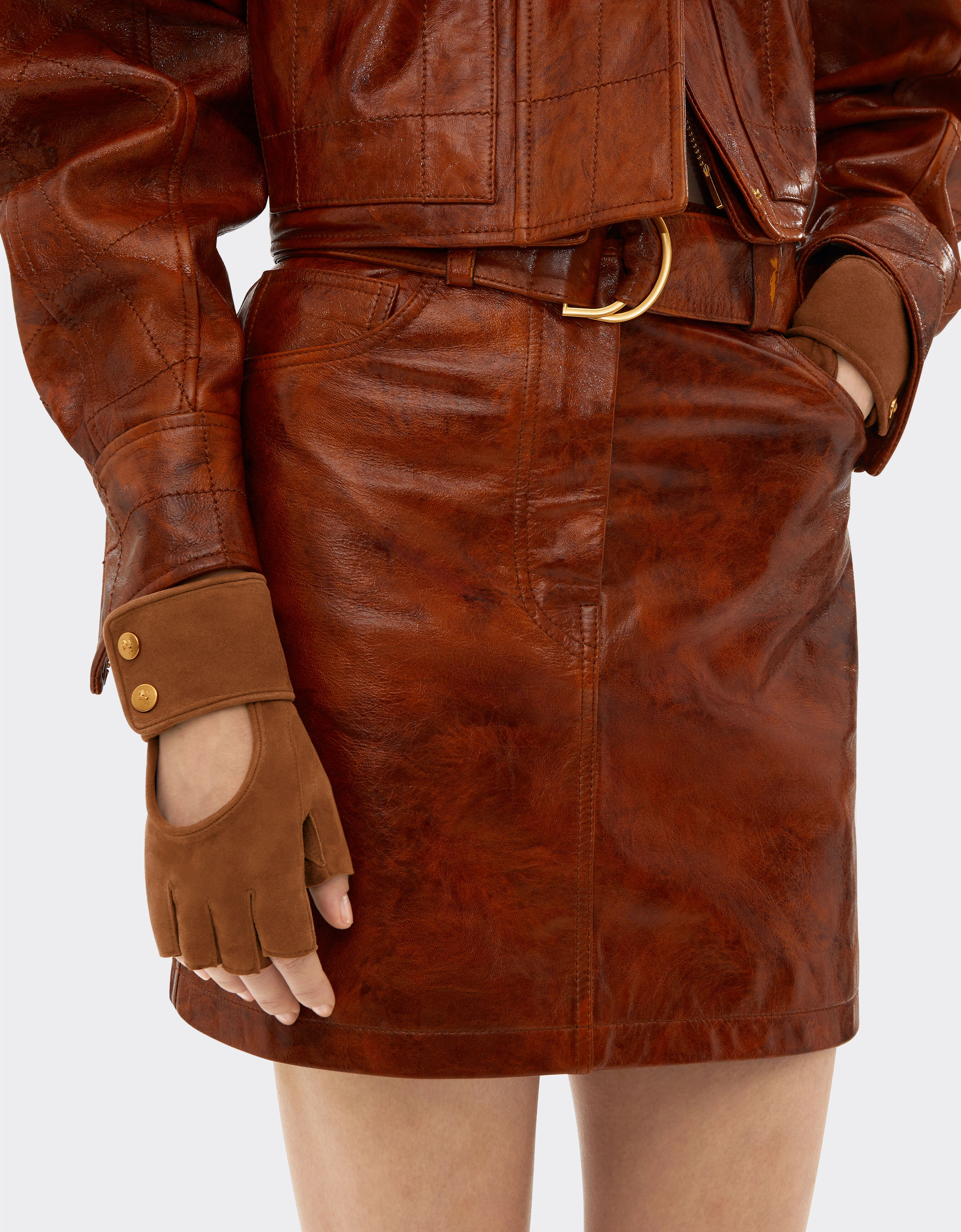 Ferrari Fingerless gloves in suede Hazelnut 22318f