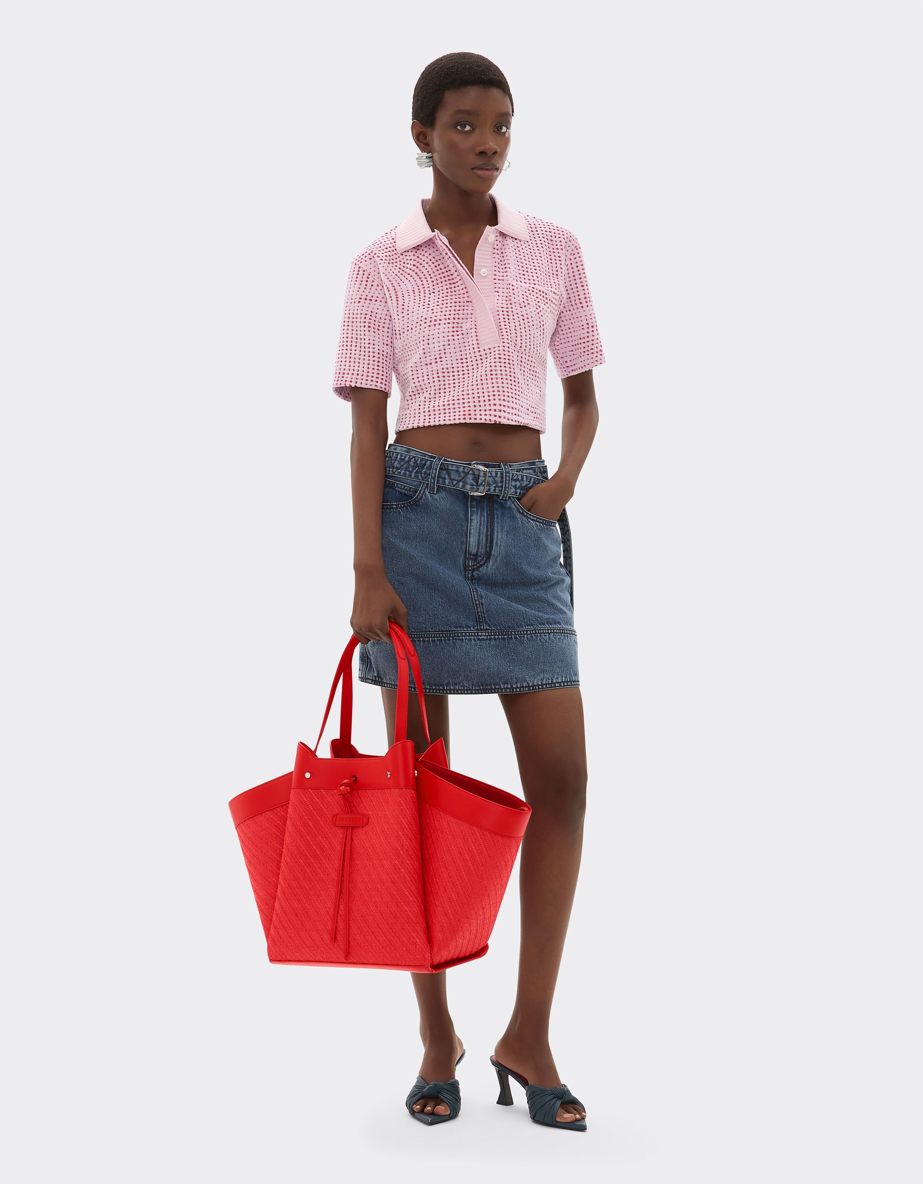 Ferrari Raffia and leather tote bag Rosso Dino 49110f