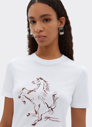 Ferrari Cotton T-shirt with Prancing Horse print Optical White 51034f