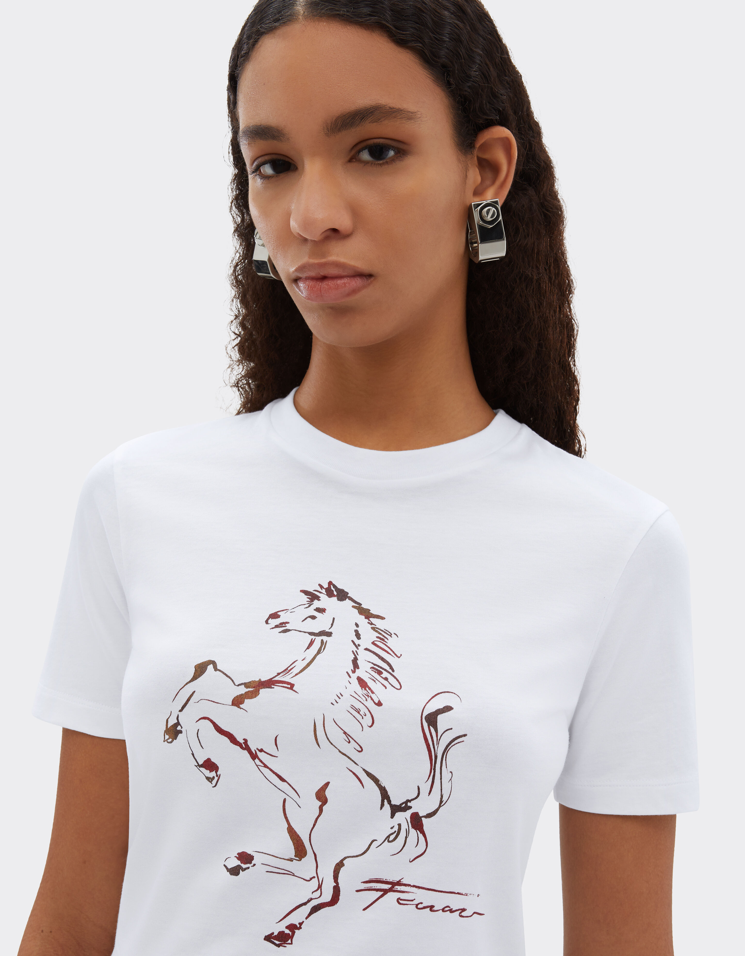 Ferrari Cotton T-shirt with Prancing Horse print Optical White 51034f