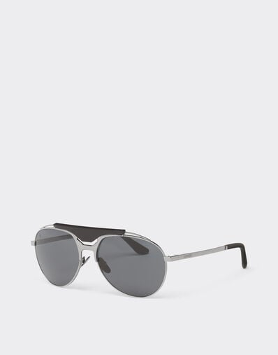 Ferrari Ferrari sunglasses in gunmetal grey metal and leather with blue lenses Ingrid LA02Ff