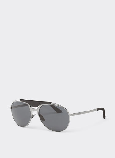 Ferrari Ferrari sunglasses in gunmetal grey metal and leather with blue lenses Ingrid LA02Ff