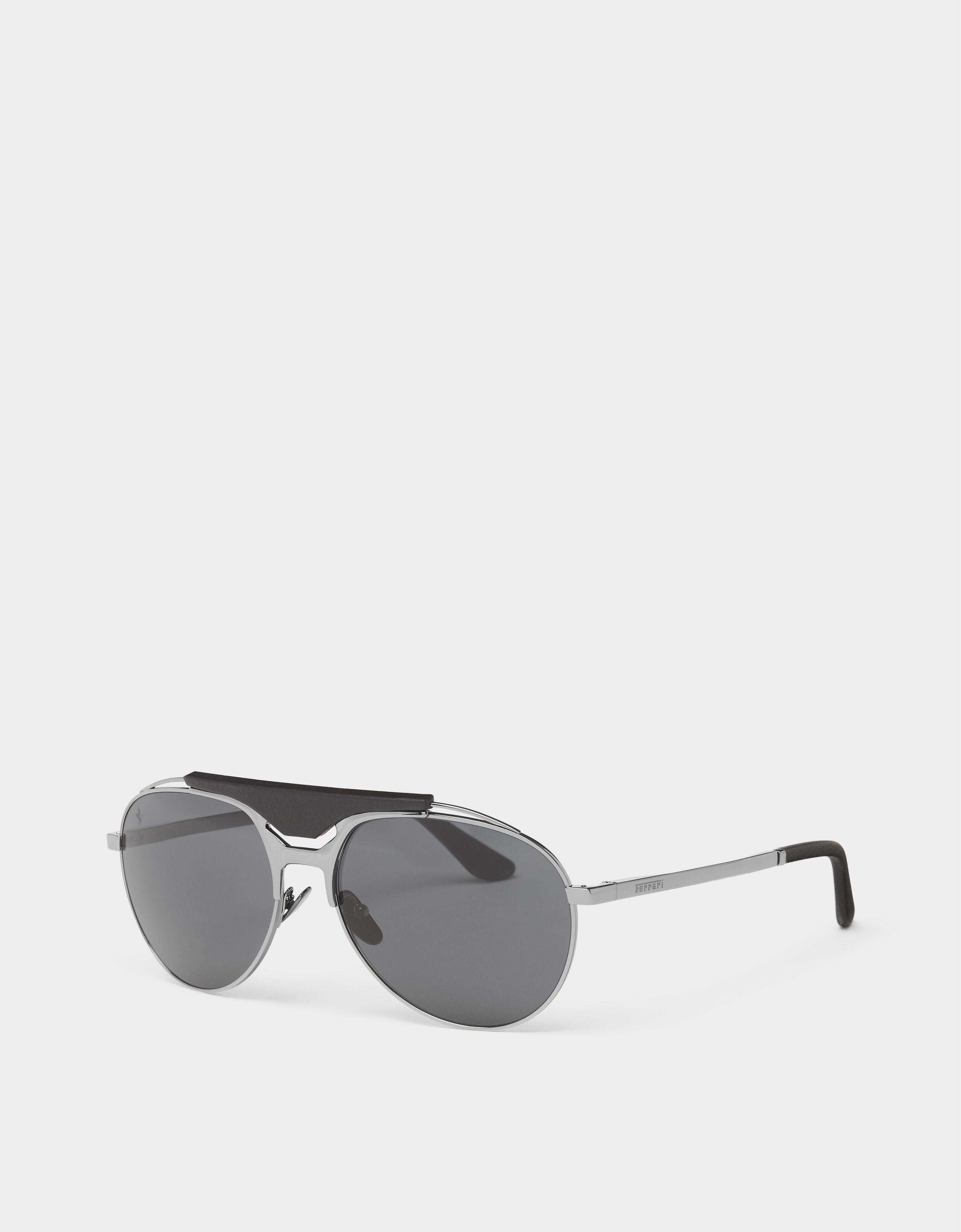 Ferrari Ferrari sunglasses in gunmetal grey metal and leather with blue lenses Ingrid LA02Ff