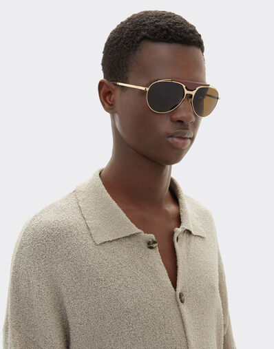 Ferrari Ferrari sunglasses in gold-tone metal and leather with polarised brown lenses Satin Gold LA02Ef