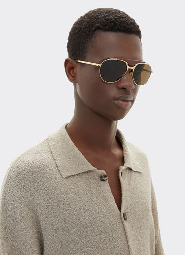 Ferrari Ferrari sunglasses in gold-tone metal and leather with polarised brown lenses Satin Gold LA02Ef
