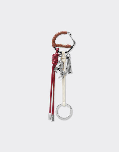 Ferrari Multicolored metal and leather keyring with charm Tobacco 50011f