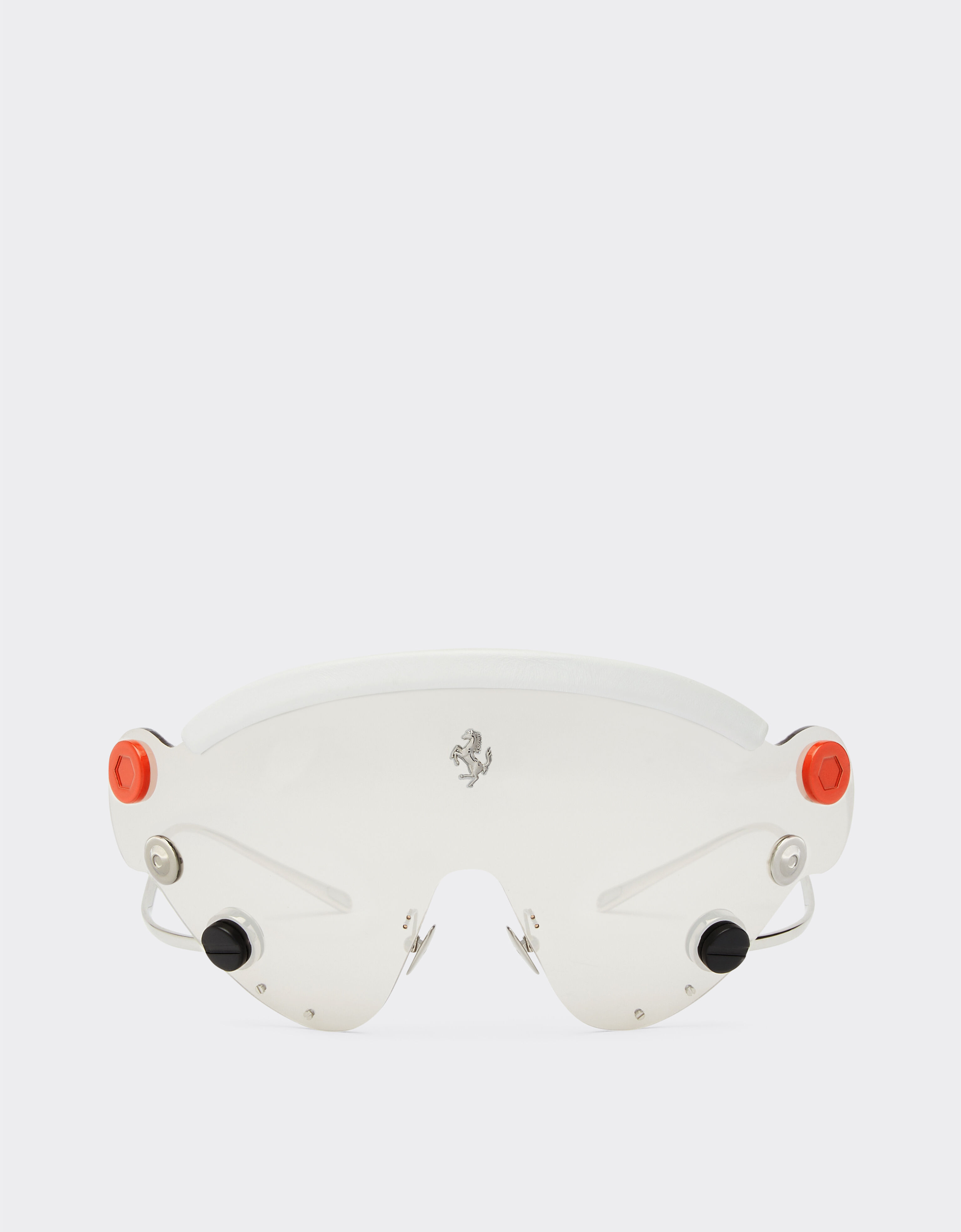${brand} Ferrari Limited Edition Sonnenbrille aus Metall mit silberfarben verspiegeltem Shield ${colorDescription} ${masterID}
