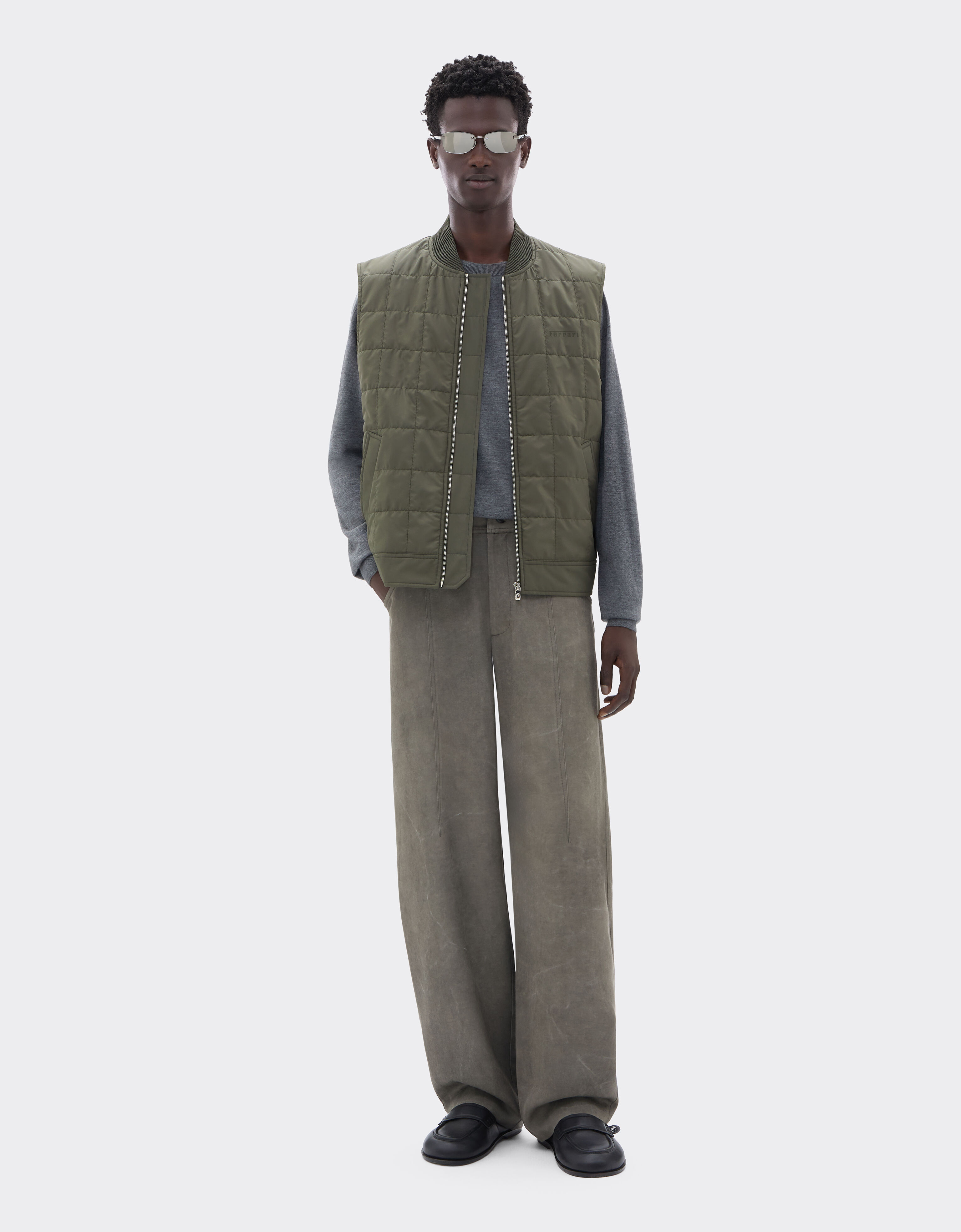 Padded technical nylon vest in Verde Cachi | Ferrari®