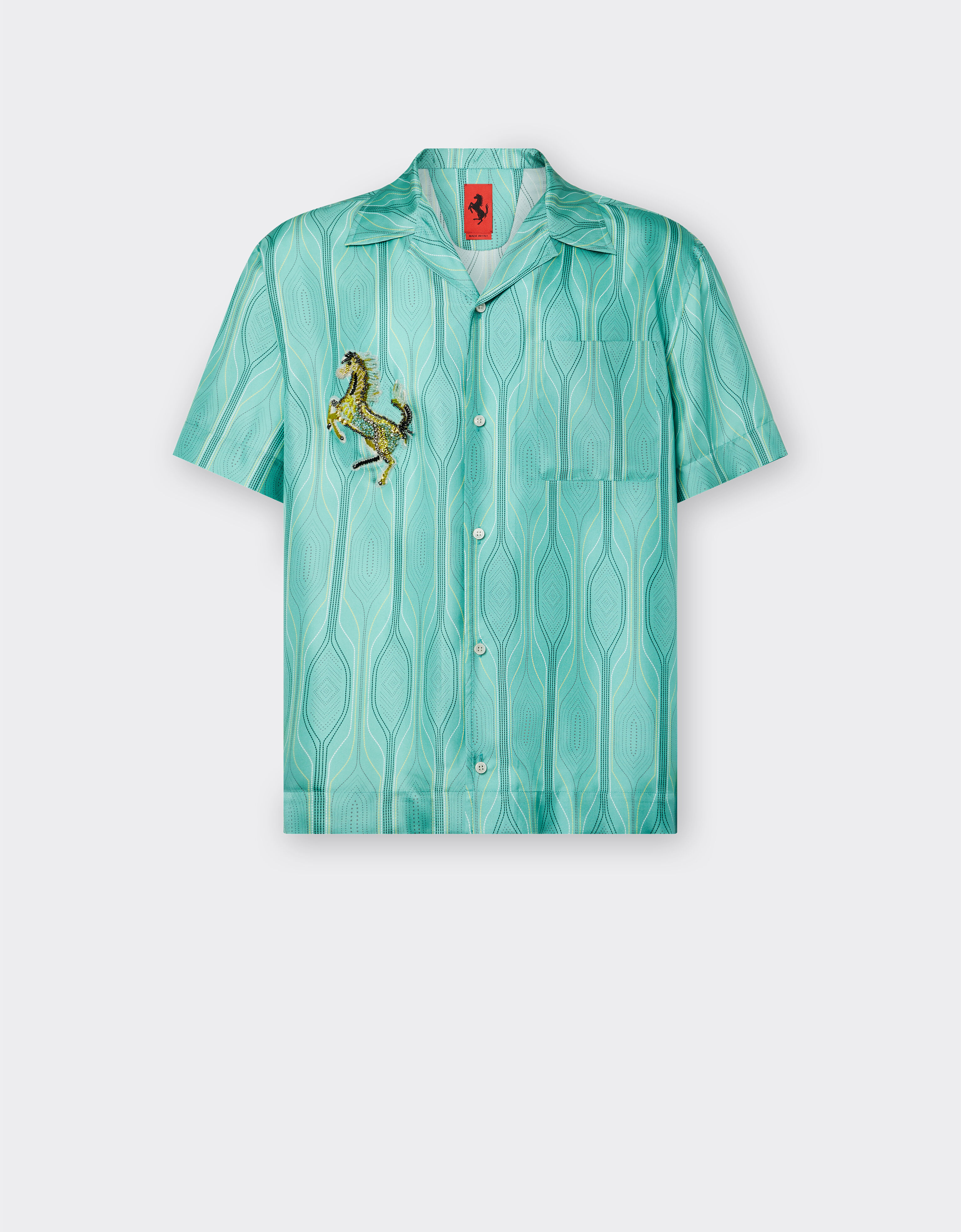 Ferrari Miami Collection short-sleeved shirt in silk Aquamarine 21229f