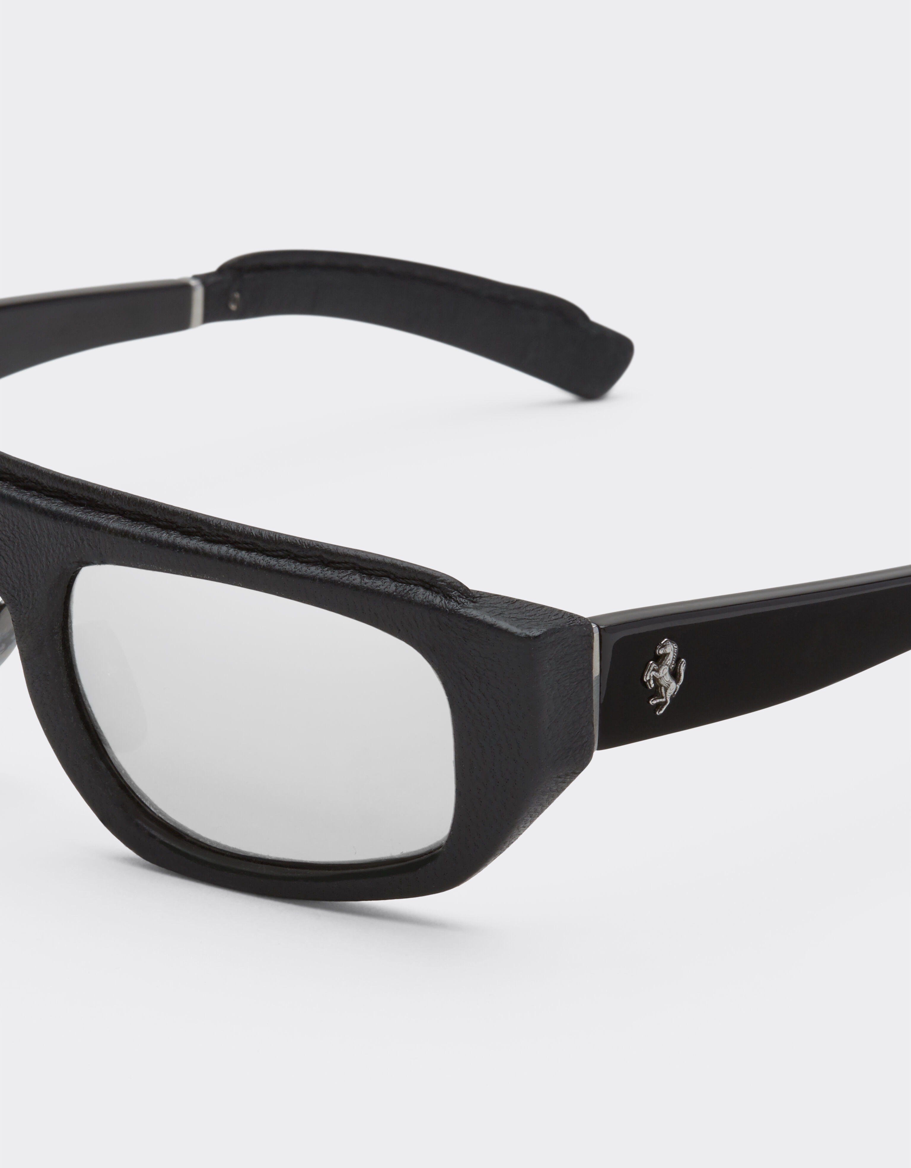 Ferrari Lunettes de soleil Ferrari en acétate et cuir noir avec verres miroir argentés Noir F1543f