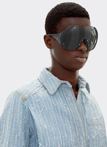 Sunglasses in metal and black leather with dark grey shield Ferrari Sunglasses in metal and black leather with dark grey shield Ingrid LA01Mf