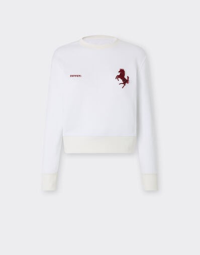 Ferrari Cotton sweatshirt with embroidered Prancing Horse Optical White 51025f