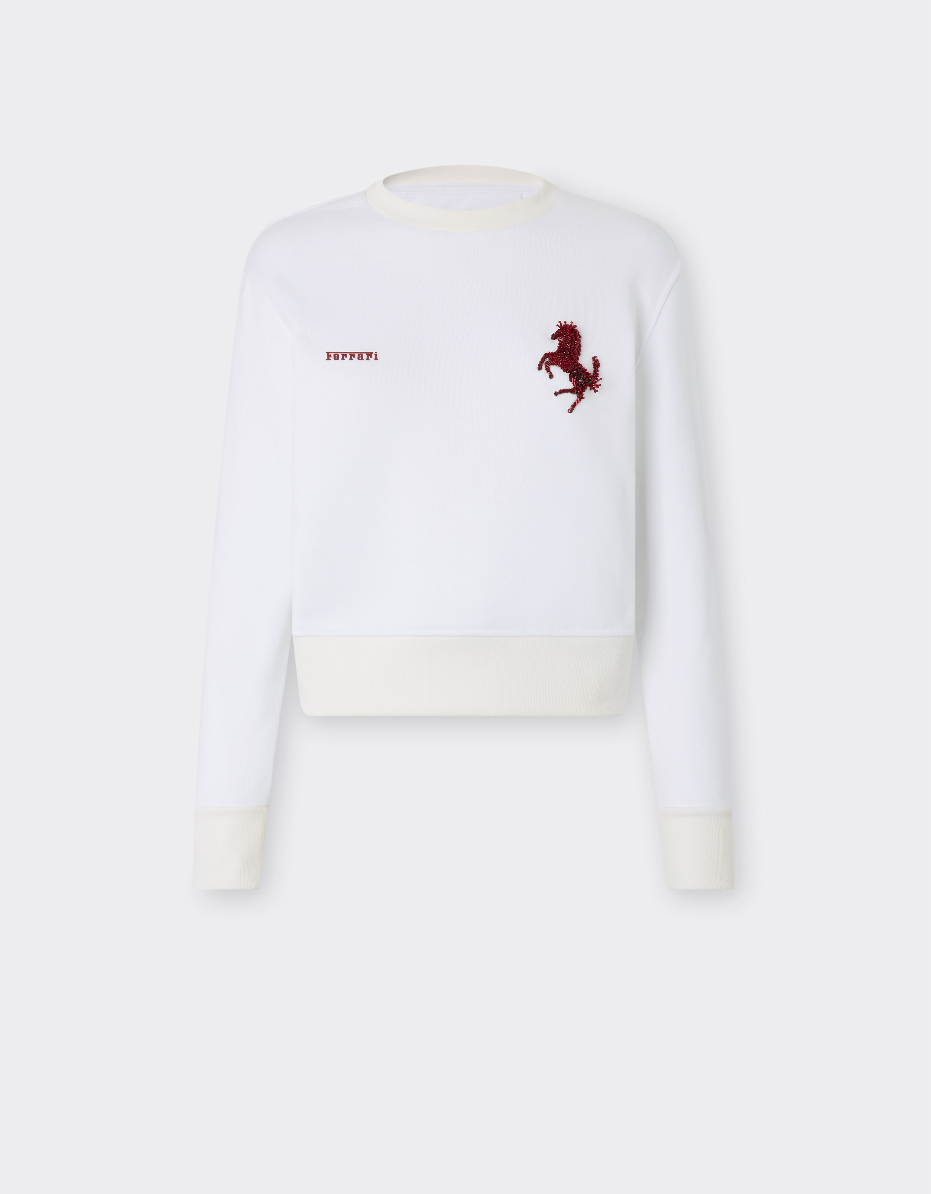 Ferrari Cotton sweatshirt with embroidered Prancing Horse Optical White 51025f