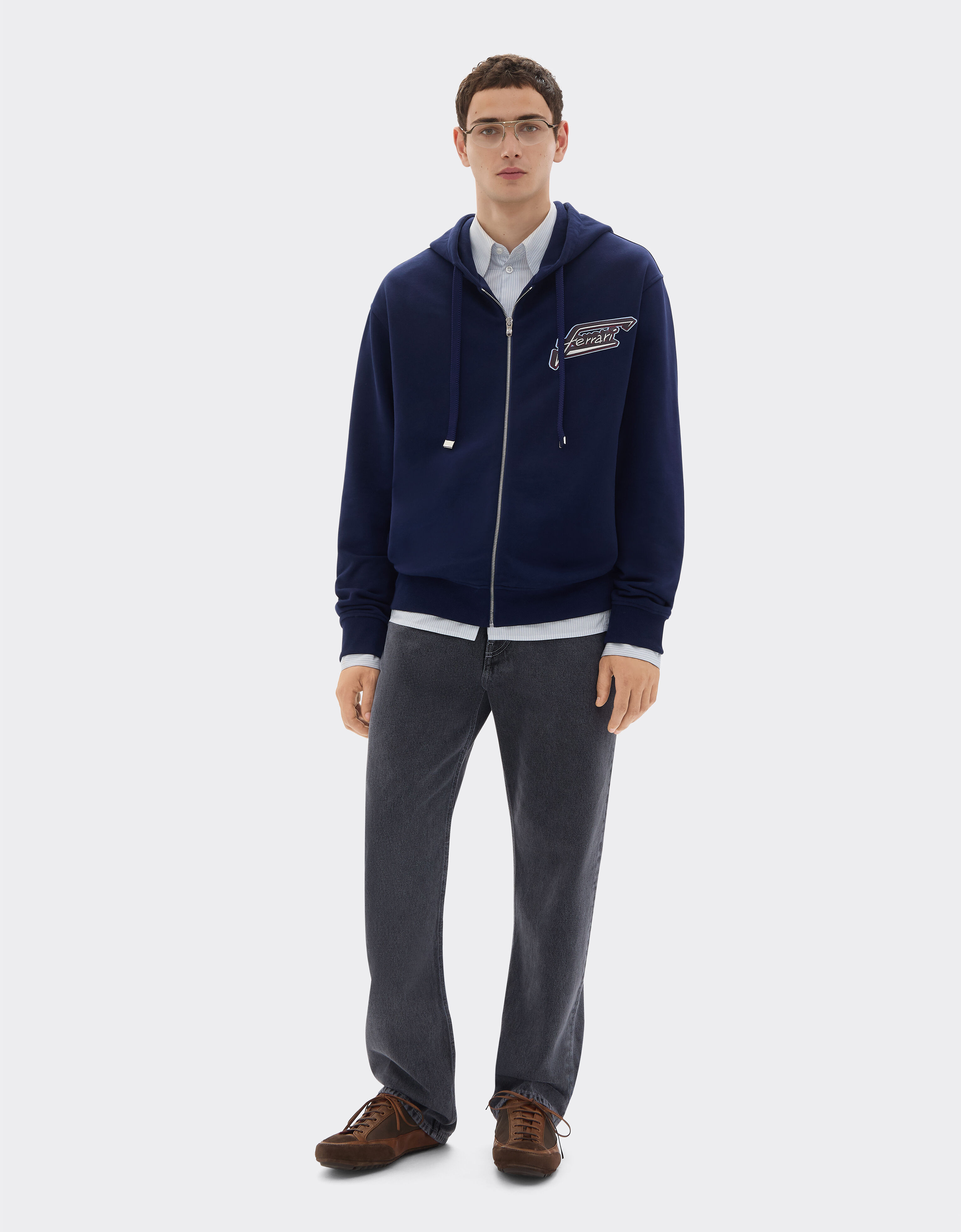 Ferrari Cotton sweatshirt with zip and Ferrari patch Ultramarine 50823f