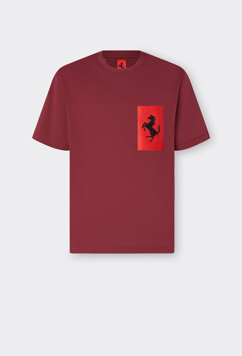 Ferrari Cotton T-shirt with Prancing Horse pocket Rosso Dino 48115f