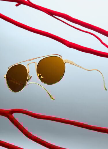 Occhiale da sole Ferrari in titanio color oro opaco con lenti blu Ferrari Occhiale da sole Ferrari in titanio color oro opaco con lenti blu Oro LA0EOf