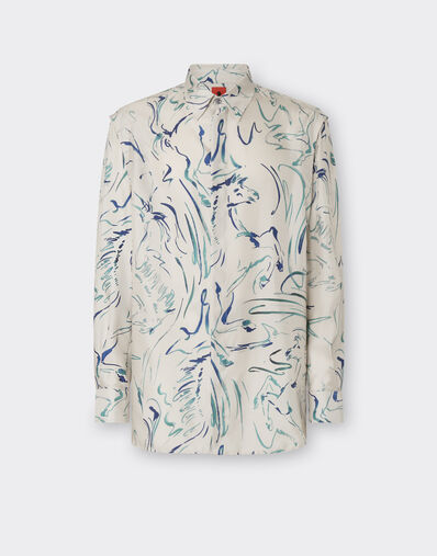 Ferrari Silk shirt with Cavallino print Ecru 21904f