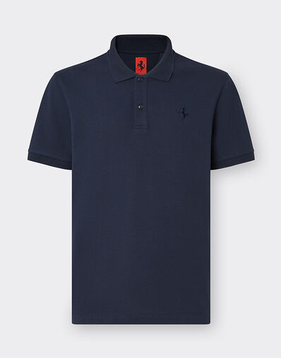 Ferrari Organic cotton piqué polo shirt with Prancing Horse Navy 47822f