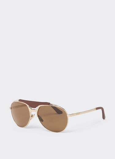 Ferrari Ferrari sunglasses in gold-tone metal and leather with polarised brown lenses Satin Gold LA02Ef