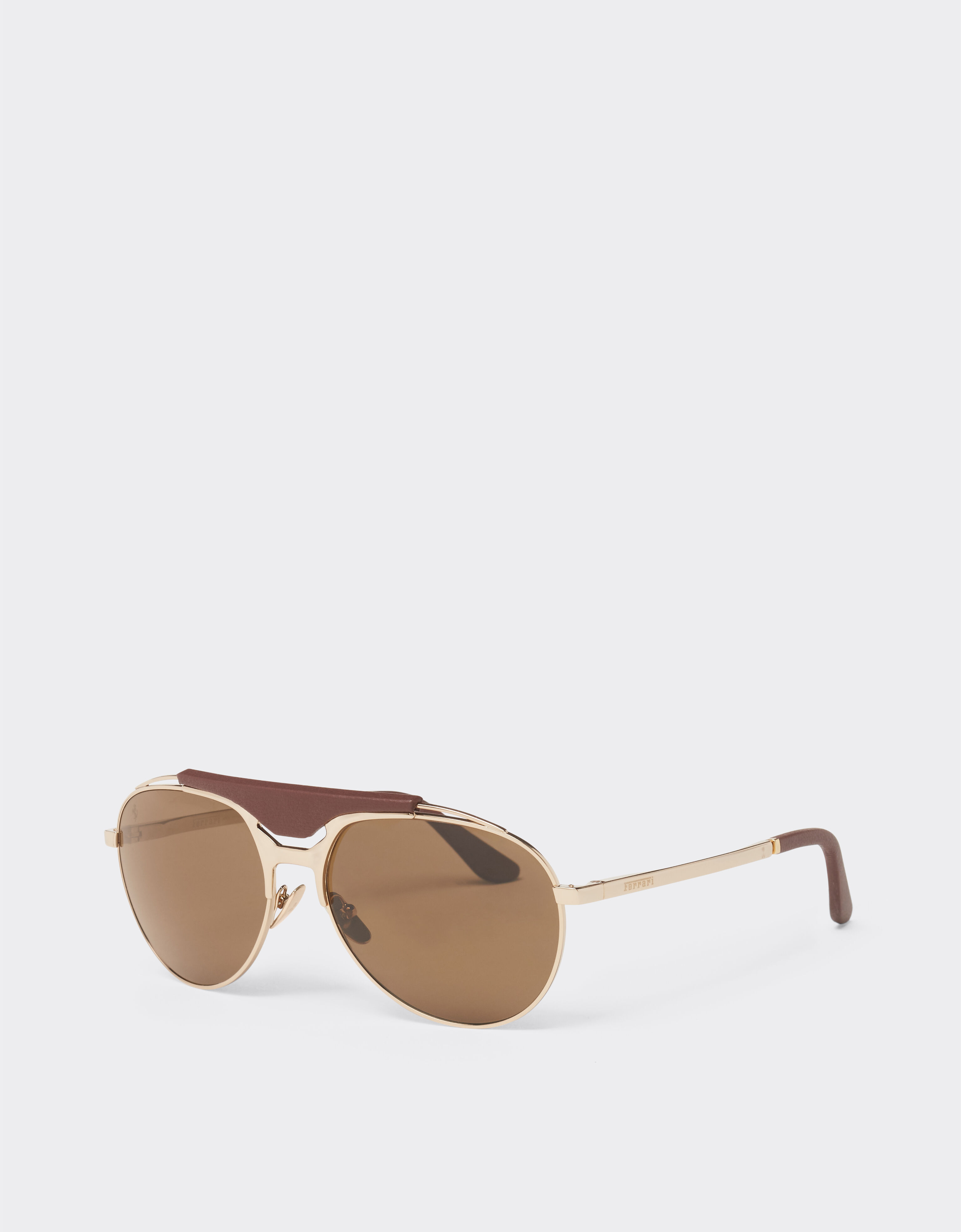 Ferrari Ferrari sunglasses in gold-tone metal and leather with polarised brown lenses Satin Gold LA02Ef