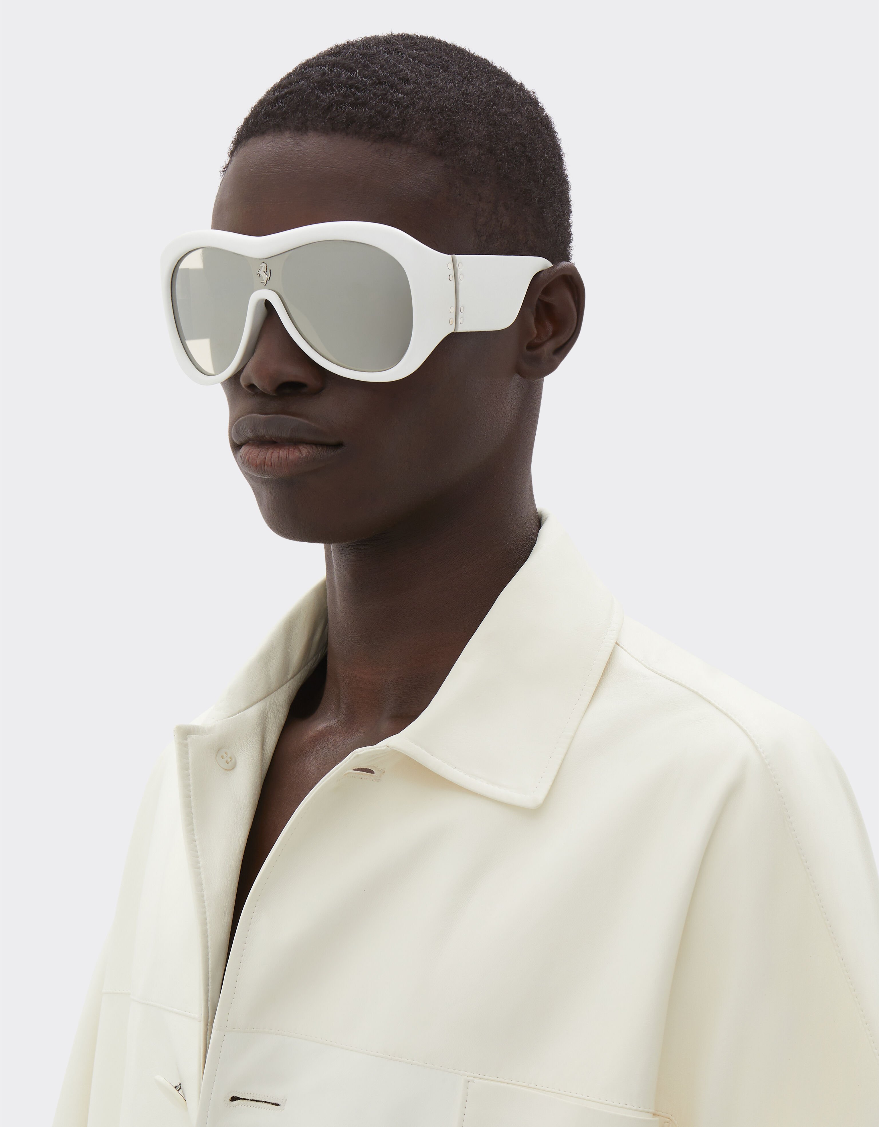 Ferrari Limited Edition Ferrari white leather covered sunglasses with silver mirror lens Optical White F1246f