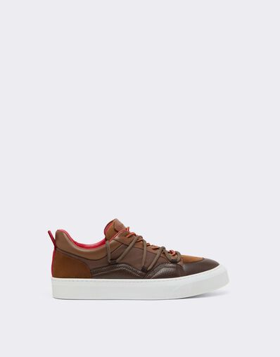 Ferrari Zapatillas bajas de piel lisa y ante Caffè CSMLT0006XA00015f
