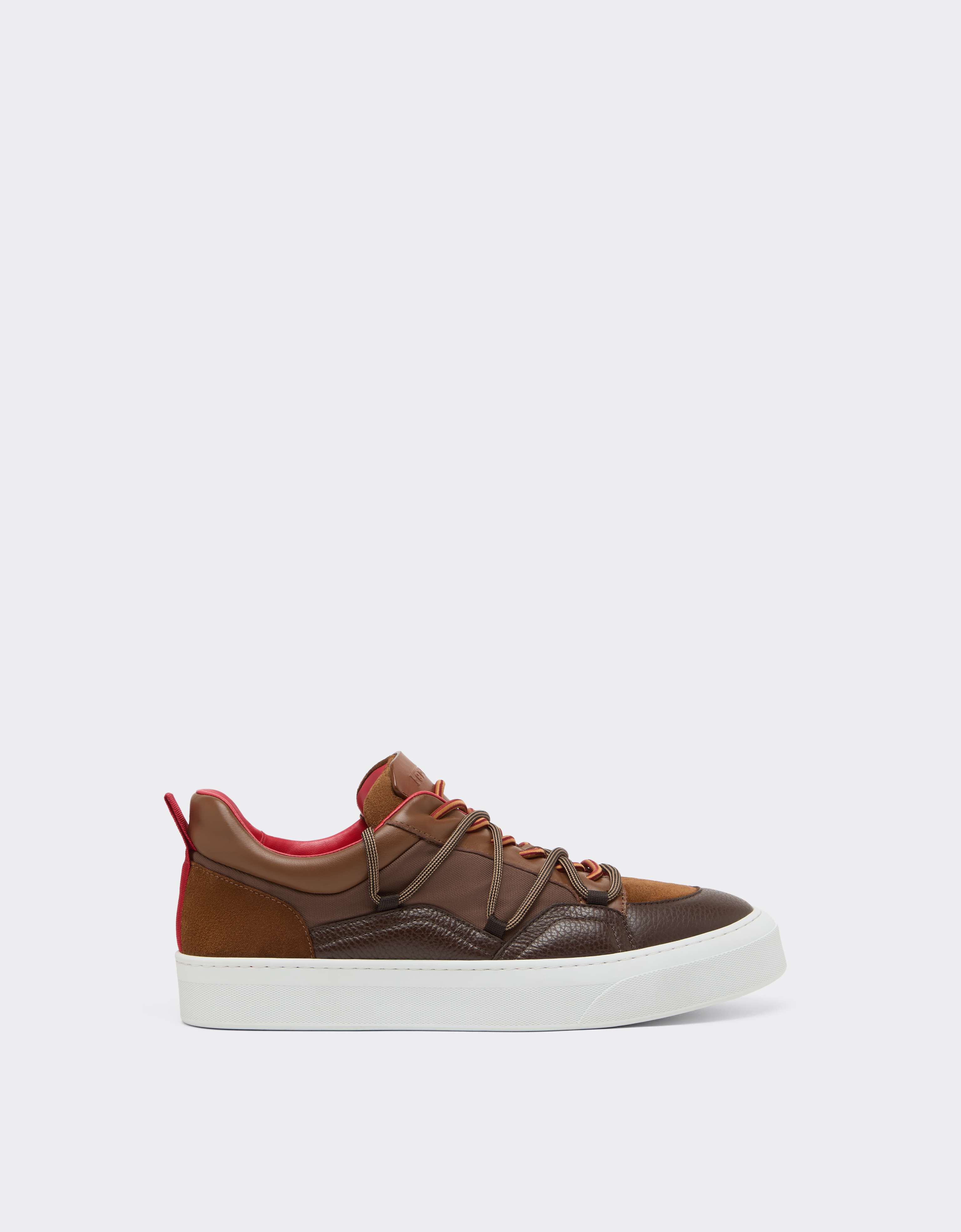 Low-top trainers in smooth and suede leather Ferrari Low-top trainers in smooth and suede leather Caffè CSMLT0006XA00015f