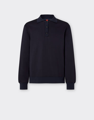 Ferrari Long-sleeved polo shirt in Milano-rib jersey Navy 21802f